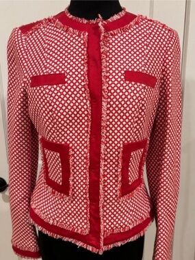 WORTH NEW Snap Front Jacket Blazer Red White Womens 4 Tailored Luxury Office